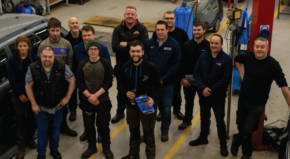 Apprentices and judges in the motor vehicle workshop at SERC Newtownards campus. 